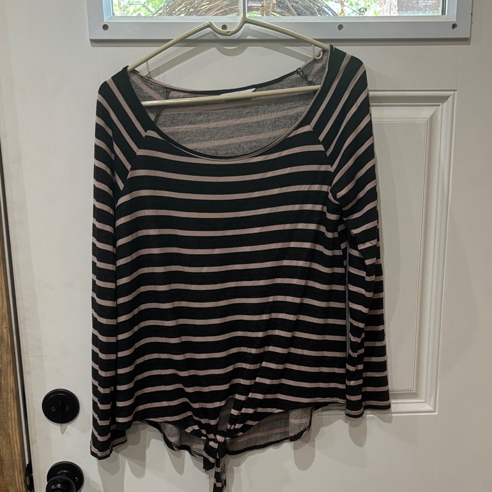 Elegant Striped Black and Tan Blouse